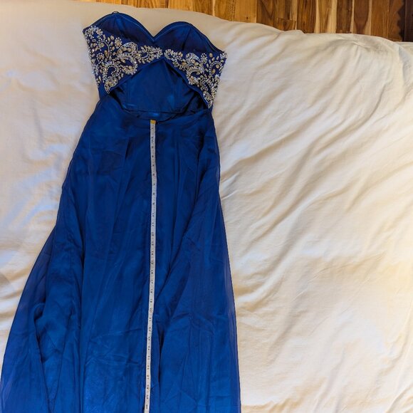 Blue Strapless long Sequin hand Beaded bodice Semila&Co dress Prom Formal Party - Picture 7 of 13